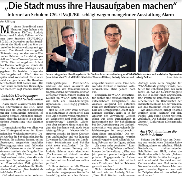 Drei Stadträte der CSU/LMJ/JL/BfL-Fraktion: Thomas Küffner, Ludwig Schnur und Ludwig Zellner